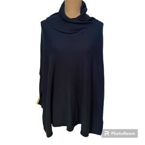 MERSEA SWEATER TURTLENECK FOLD DOWN SHAWL TEAL BLUE GREEN SIDE SLIT ONE SIZE OS